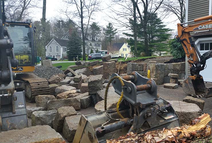 Natural stone retaining wall.